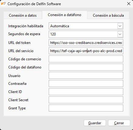 Configuración de datafono