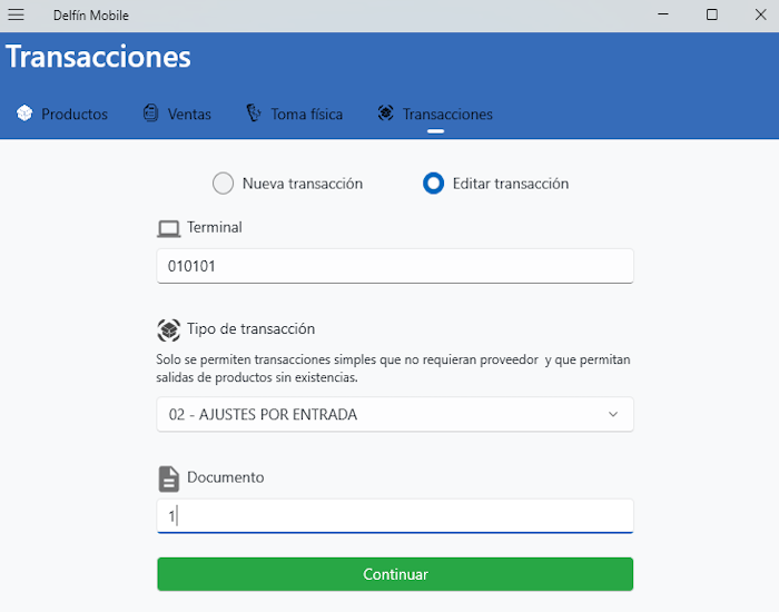 Editar transacción