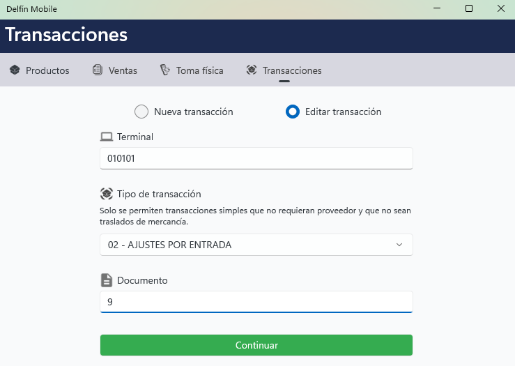 Editar transacción