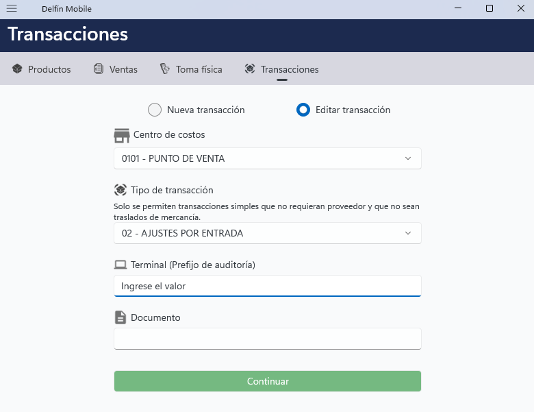 Editar transacción
