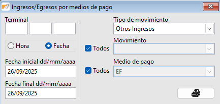 Ingresos/Egresos por medios de pago
