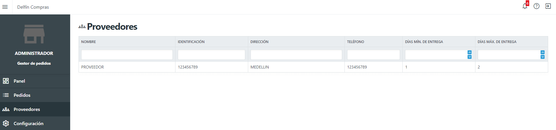 Lsitado de proveedores